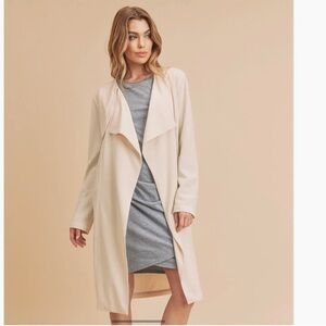 Ami + Co Rosalie Coat Large Ivory Trench Minimalist Layering Longline
